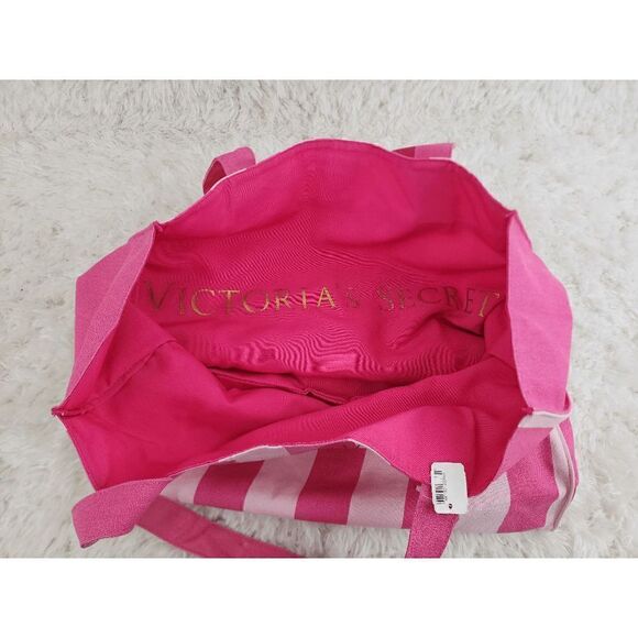 NWT Victoria's Secret Tote Bag Striped Signature Canvass NWT - Picture 3 of 5